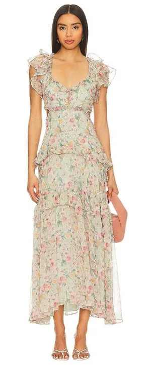 ASTR the Label Mable Dress in Light Green Floral Small New Womens Long Maxi thumbnail 1
