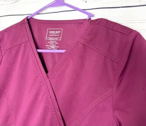 Cherokee Workwear Mock Wrap Medical Scrubs Top Burgundy Wine Size Small thumbnail 5
