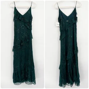 Altar'd State Womens Cambrie Sequin Lace Ruffle Romantic Glam Maxi Dress Size M‎ thumbnail 3