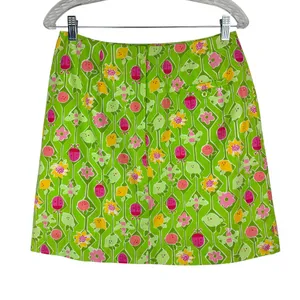 Vtg Lilly Pulitzer Green Floral Spring Mini Skirt Sz 10 Lime Lemon Ladybug thumbnail 2