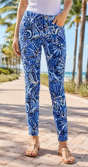 Lilly Pulitzer Kelly Skinny Ankle Pants Iris Blue Zanzibar Zoo Jacquard Womens 0 thumbnail 1
