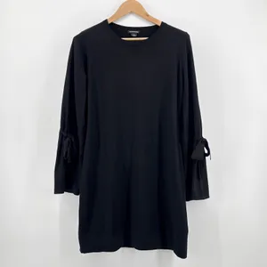 Club Monaco Womens Black 100% Wool Bell Sleeve Bow‎ Detail Sweater Dress Large thumbnail 2