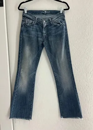 7 For All Mankind jeans 28‎ bootcut denim distressed raw hem flare western pants thumbnail 1