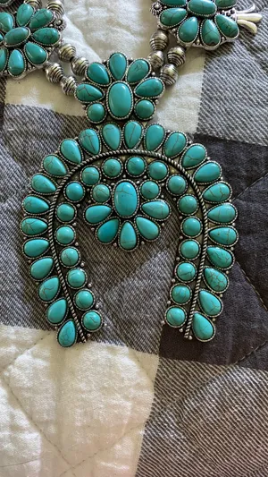 Western Turquoise Squash Blossom Earring And Necklace Set thumbnail 2