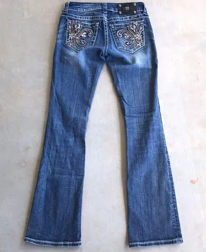 Miss Me Boot Cut Fleur De Lis Bling Jeans LONG thumbnail 1