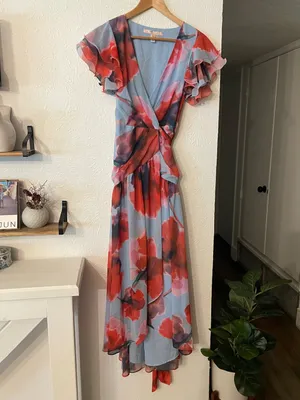 Hutch Zola Maxi Wrap Dress High-Low Floral Blue Red Small Medium thumbnail 4