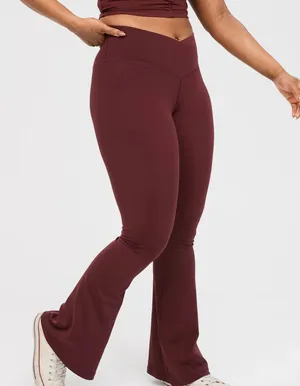 Aerie Crossover Flared Leggings Royal Berry thumbnail 1
