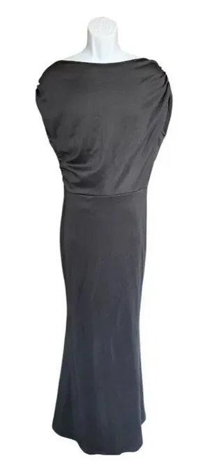Brand New Womens Boutique Black Stunning V Back Cinched Sleeve Evening Dress - L thumbnail 1