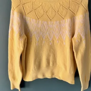 LOFT Sweater Yellow Long Sleeve Feminine Spring Office Chevron Soft Casual M thumbnail 2