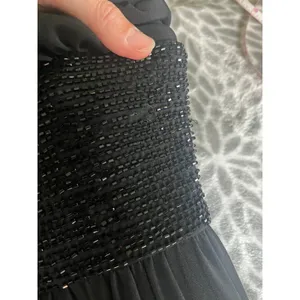 Black Beaded Waist Cocktail Dress 6 Halter Keyhole‎ LBD Elegant Glam Minimalist thumbnail 8