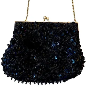 Vintage black beaded formal purse evening bag special occasion Holiday party thumbnail 1