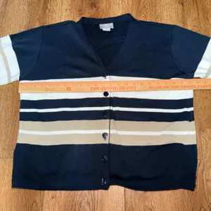 VTG Jaclyn Smith Navy Blue Striped Button Front Cardigan & Top Sweater Womens M thumbnail 5