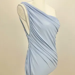 Betsy & Adam Jersey Ruched Sleeveless Asymmetrical Maxi Dress Blue US 2 NWT thumbnail 5