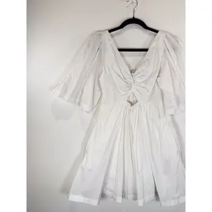 Abercrombie Fitch Dress White Mini V Neck Cutout Poplin Coastal Cowgirl Small thumbnail 6
