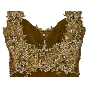 NWT Mandalay Brown Gold Lace Beaded Embellished Long Evening Gown Dress Size 8 thumbnail 3