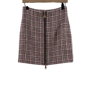 Ronny Kobo Skirt SZ Medium Loretta Tweed Mini Red Navy Gold Front Zip Lined thumbnail 3