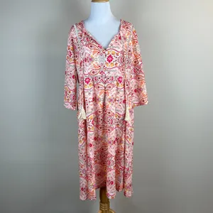Sheilay Midi Dress Womens Large Pink Floral Tassel 3/4 Sleeve V-Neck‎ Summer NEW thumbnail 2