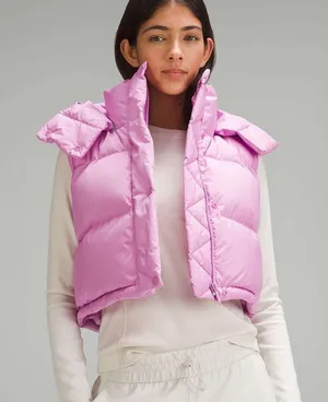 Lululemon Wunder Puff Super Cropped Vest Hooded Size 0 Dahlia Mauve Pink Outdoor thumbnail 1