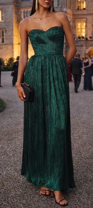 DRESS THE POPULATION Emerald Green Metallic Sheen Strapless Audrina Dress Small thumbnail 1