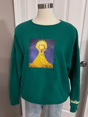 H&M Sesame Street Big Bird Graphic Sweatshirt Green Oversized Large thumbnail 1