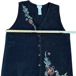 Vintage Koret Sweater Vest Floral‎ Embroidery Button Front Sz S thumbnail 5
