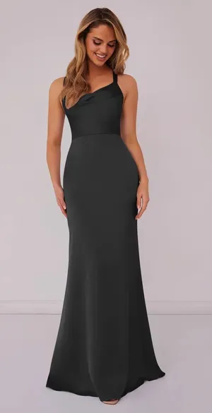 Azazie Barbie Black Mermaid Pleated Stretch Satin Dress thumbnail 1