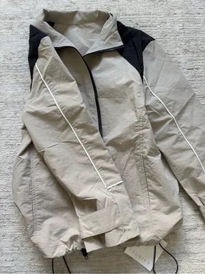 Yousify Light Beige Bomber Jacket with Black Shoulder Accents (Size Small) thumbnail 4