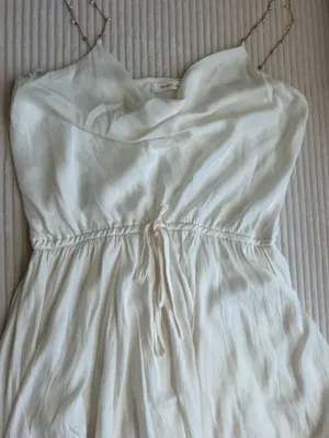 Mustard Seed White Pearl Chain Strap Cold Shoulder Maxi Dress L Bridal thumbnail 2