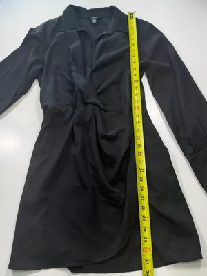 Aqua 100% Tencel Black Long-Sleeve Faux Wrap Mini Dress Size Large thumbnail 3