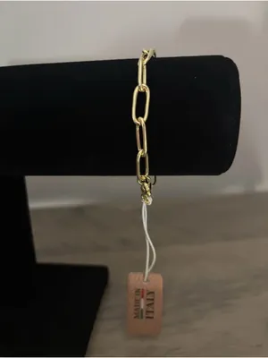 Made In Italy Gold Plated Tested Sterling Silver Paperclip Chain Bracelet 7.5” thumbnail 2