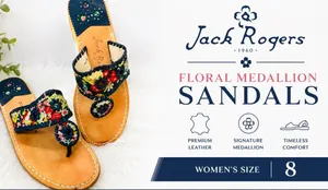 Jack Rogers Jacks Flat Sandal Multicolor Floral Trim leather boho western Indy thumbnail 1