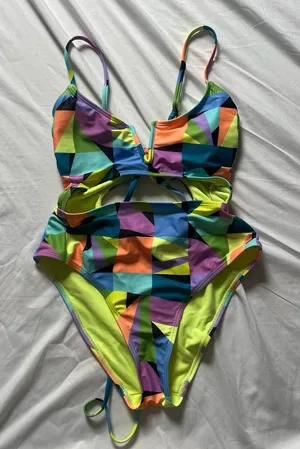 Multicolor Geometric Cutout One-Piece Swimsuit thumbnail 1