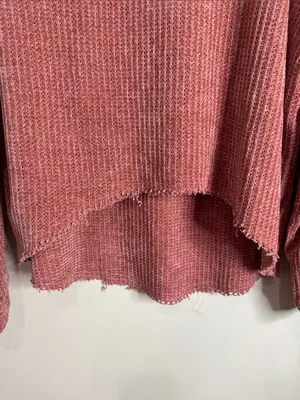 Project Social T Chenille Chunky Knit terracotta Raw Hi-Lo Hem Sweater size L thumbnail 6