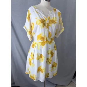Simply Vera Wang Yellow Floral Rayon‎ Blend Shift Dress White XL Wedding Guest thumbnail 3