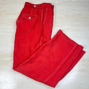Mango MNG Suit Red Wide Leg High Rise Contrast Stitch Trousers Pants Womens 2 thumbnail 3