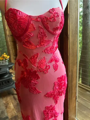 Pink Floral Appliqué Evening Gown size 4 thumbnail 3