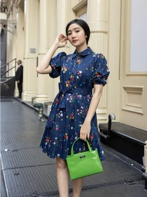 kate spade Navy Floral Tie-Waist Puff Sleeve Mini Dress thumbnail 14
