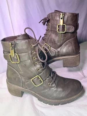 White Mountain Dark Brown Lace-Up Buckle Ankle Boots thumbnail 1