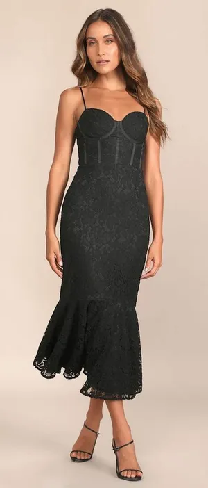 NWT Lulus Found Your Love Black Lace Sleeveless Trumpet Midi Dress Banquet Sz XS thumbnail 1