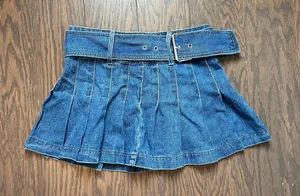 NWT Sincerely Jules Pleated Denim Skirt With Belt thumbnail 1
