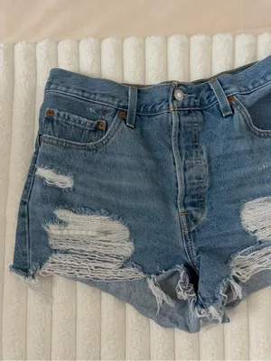 Levi’s 501 Distressed High-Rise Denim Shorts - Blue thumbnail 2