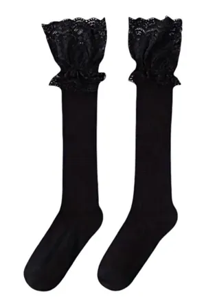 Cozy Black Lace Knee High Socks Soft Warm‎ Over the Knee One Size thumbnail 1