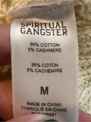 Spiritual Gangster Cream Cotton Cashmere Harper‎ Women's Cropped Sweater Size M thumbnail 9