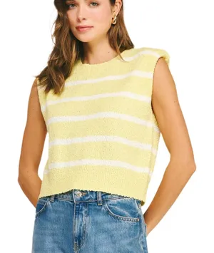 Strut & Bolt Womens Striped Textured‎ Knit Sleeveless Sweater Top Medium Yellow thumbnail 1
