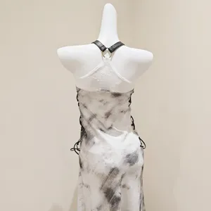 Others Follow Gray White Tie-dye Halter Maxi Dress thumbnail 4