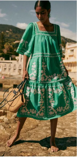 Sézane Sabine Dress Ecru Green thumbnail 1