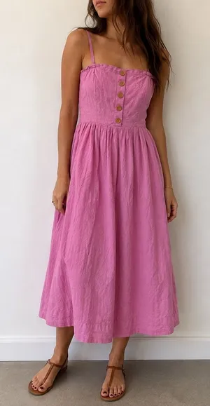 Free People Lilah Pink Pleated Tube Midi Dress Smocked Back Large thumbnail 1