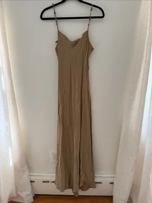 VRG GRL Taupe Stripe Maxi Slip Dress with Beaded Adjustable Straps thumbnail 2