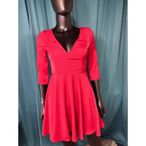 LuLu's Red Fit and Flare Dress V-Neck 3/4 Sleeve Party Cocktail Size S‎ thumbnail 2