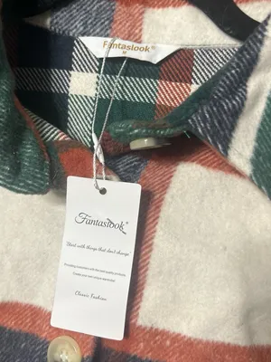 Plaid Teddy Jacket in Cream, Green & Rust Size M thumbnail 3